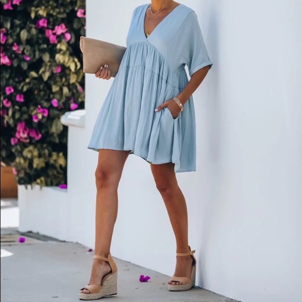Vici Collection Giddy Pocketed Babydoll Dress - Cloudy Blue